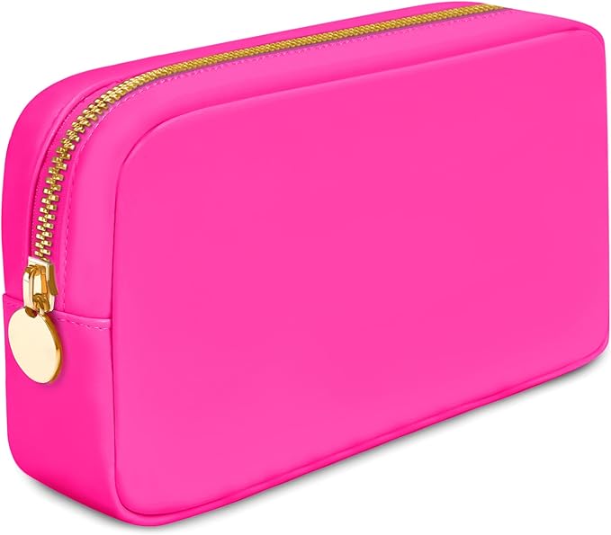 DANCOUR Small Makeup Bag – Cute Preppy Nylon Makeup Pouch, Small Cosmetic Bag for Purse, DIY Stuff Organizer, Hot Pink Travel Toiletry Bag