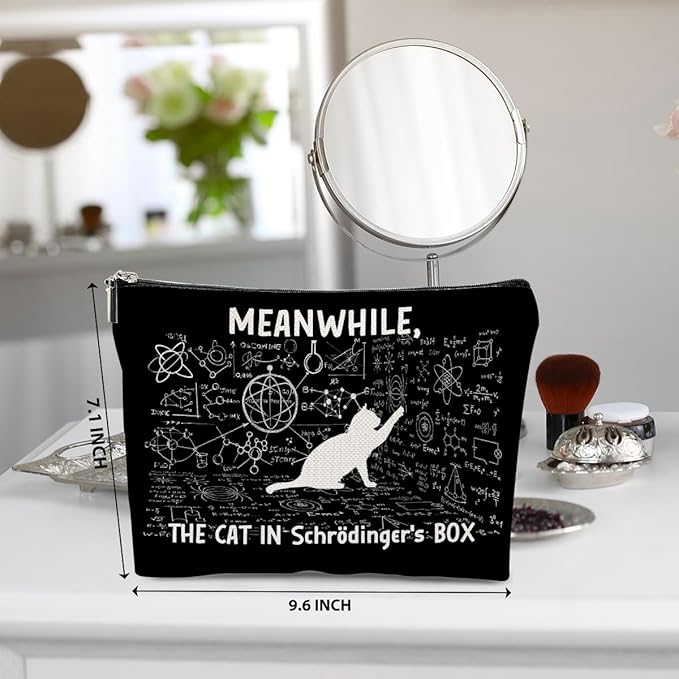 BQXH Funny Physics Makeup Bag, Physics Gifts Cosmetic Bag, Cat Lovers Organizer Zipper Pouch Science Teacher Gifts for Women Friends Sister Coworker Daughter Scientist Science Nerd