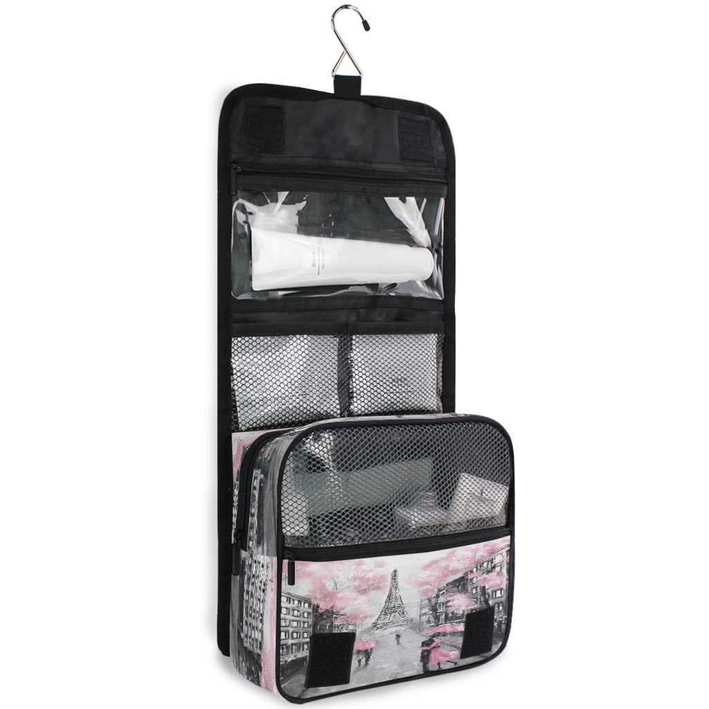 Hanging Toiletry Bag Eiffel Tower Paris Lovers Street Portable Travel Cosmetic Makeup Bag Bathroom Shower Shaving Kit Organizer Bag for Men Women