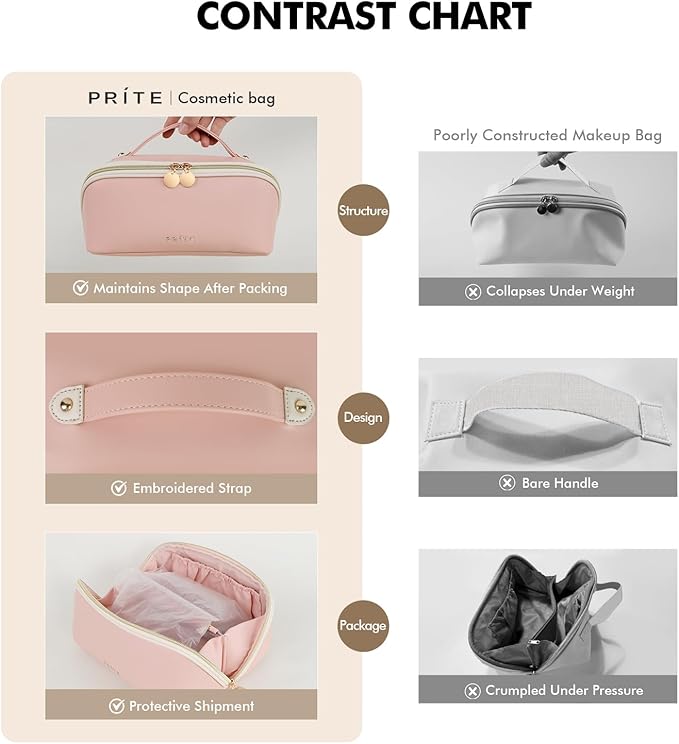 Prite Makeup Bag Travel Toiletry Bag Open Flat Cosmetic Organizer for Women