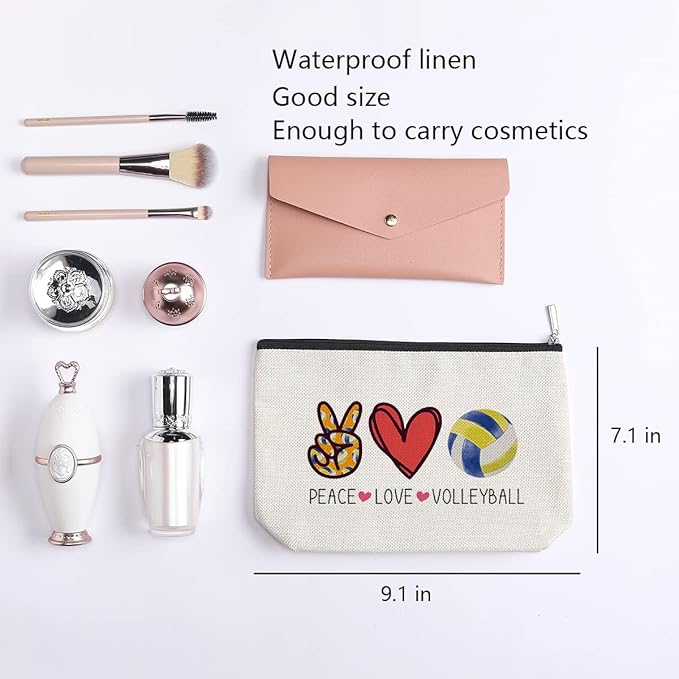 KDXPBZ Volleyball Inspirational Gifts for Women Players - BFF Bestie Makeup Bag - Peace Love