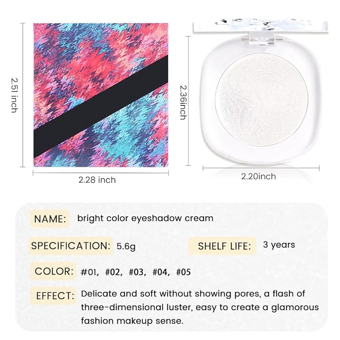 FeiCuiYun Pearl White Cream Glitter Shimmer Metallic Eyeshadow Palette Makeup, Natural Single Mini Instant Holographic Eyeshadow For Women, Sombras Crema Para Ojos, Talc, Paraben & Cruelty Free