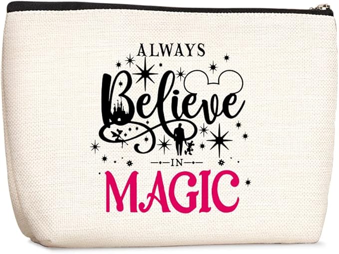 Cartoon Mouse Stuff Decor Animal Lovers Gift Cosmetic Bag for Women Always Believe In The Magic Makeup Bag Cute Mouse Pouch Travel Bags Skincare Toiletry Bag Cartoon Mouse Makeup Bag