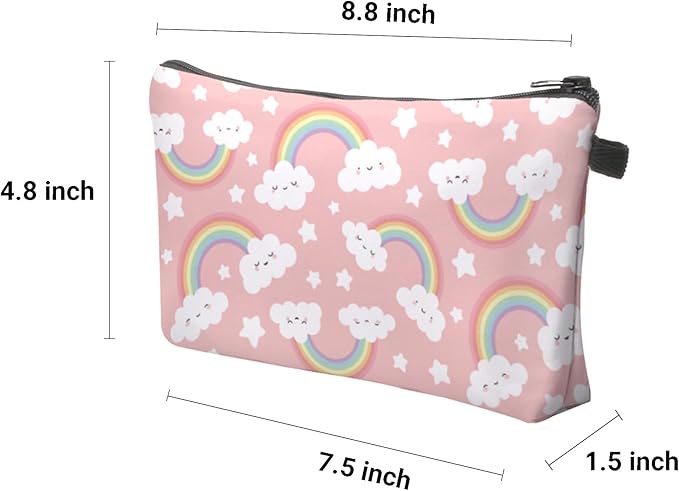 Aiphamy Cute Travel Makeup Bag Cosmetic Bag Small Pouch Gift for Women (Cloud Rainbow)