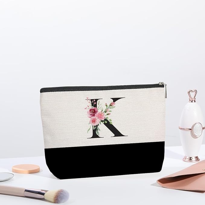 kdxpbpz Initial Makeup Bag, Personalized Gifts for Women, Personalized Makeup Bag, Bridesmaid Gifts, Cosmetic bags for Women (Letter K)