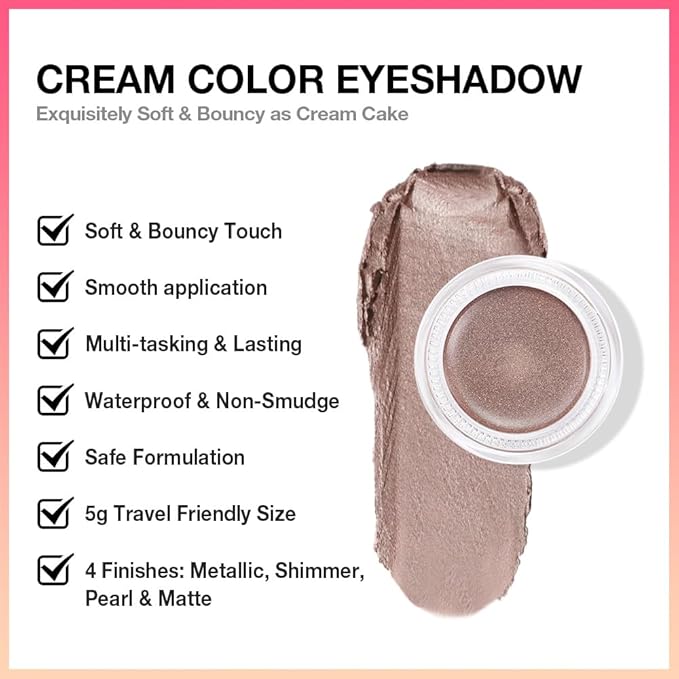 CAKAILA Single Cream Eye Shadow,Caramel Metallic Glitter Shimmer Natural Monochrome Eyeshadow Palette,Waterproof,Long Lasting Naturing-Looking,Vegan & Cruelty-Free,710