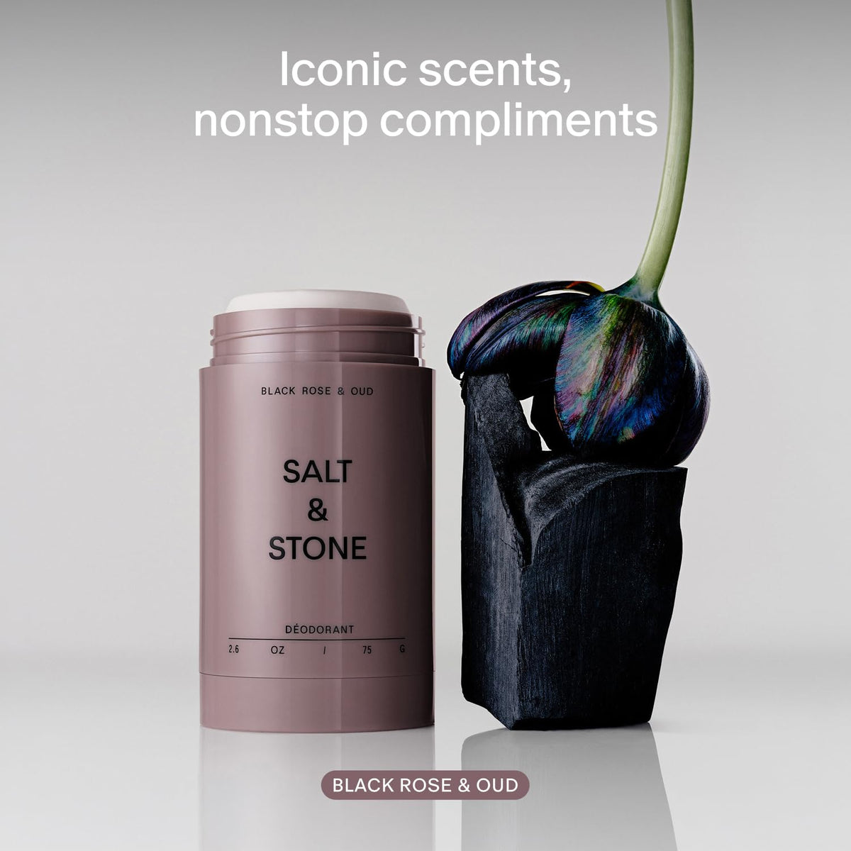 Salt & Stone Aluminum-Free Deodorant, Women & Men Black Rose & Oud 2.6 oz