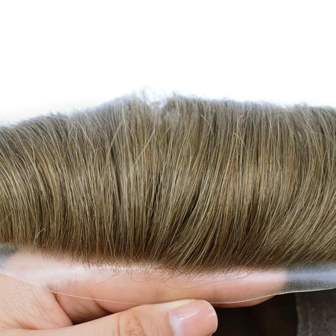 F M FACE MIRACLE NEW YORK Mens Toupee Human Hair Piece French Lace Toupee for Man Hair System Indian Human Hair Replacement Systems V-Looped PU Front Hairpieces 7"X9" 17#DARK ASH BLONDE