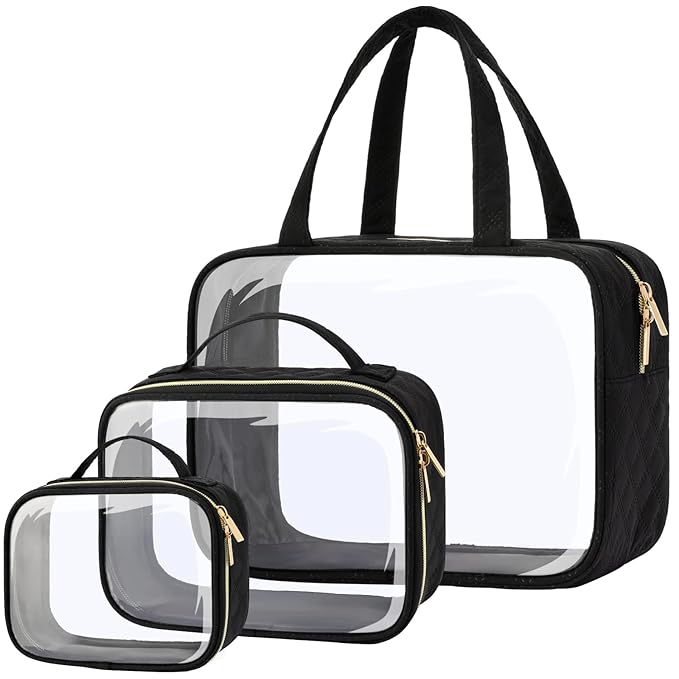 PACKISM Clear Makeup Bag Travel - TSA Approved Toiletry Bag, 3 Pack Black