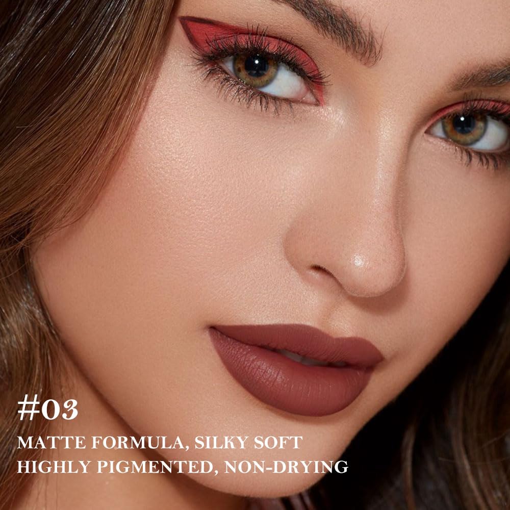 JUAAZIN Reddish Brown Gradient Matte Lip Liner Pencil Crayon for Women - Waterproof Smudge-Proof Kissproof Long-Wear Lip Pencil,Flawless Contour Ombre Effect Lip Crayon,Creamy Pigmented Lip Liner 03#