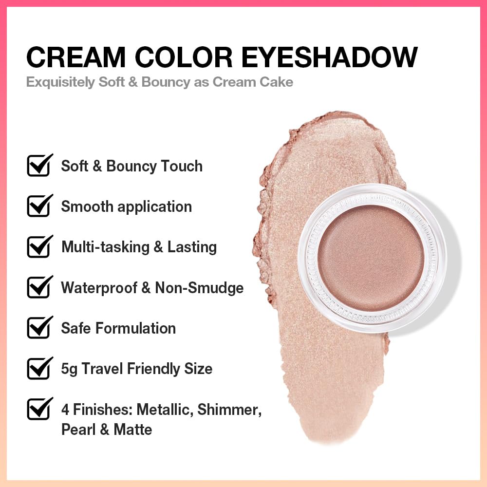 evpct Single Cream Eye Shadow Palette Pot Makeup for Older Women, Sand Shimmer Glitter Metallic Monochrome Cream to Powder Eyeshadow Palette Eye Brightener, Highly Pigmented Waterproof Blendable