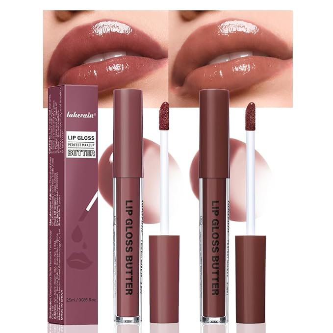 FeiCuiYun 2Pcs Brown Nourishing Lip plumper Gloss, Long Wear Hydration Mini Liquid Lipstick Makeup, Moisturizing High Shine Lip Glow Oil Fresh Lightweight Glossy Plumping Lip Gloss for Women (01+04)