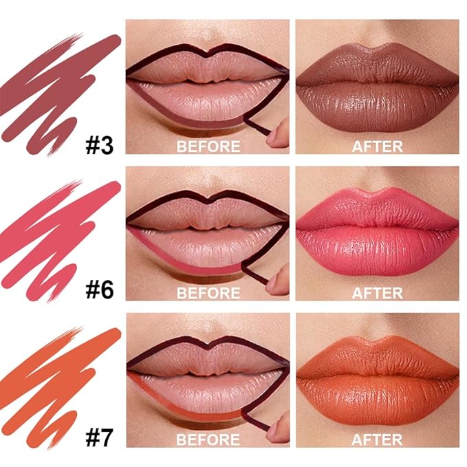 GLSFACE 3 Colors Peel Off Lip Liner with Tweezer Kit, Rich Color Matte Finish Lip Tint Stains Makeup Set for Women, Long Lasting, Waterproof, Smudge Proof, For All Skin Types (#3, #6, #7)