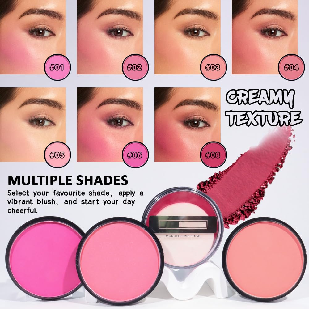 HHLTOH Natural Single Matte for Face Cheeks Blush with Makeup Powder Puff,Bright Red Monochrome Blusher Cream Powder Makeup Palette Blush Long-lasting Color Blendable Foundation for Women Every Day 08