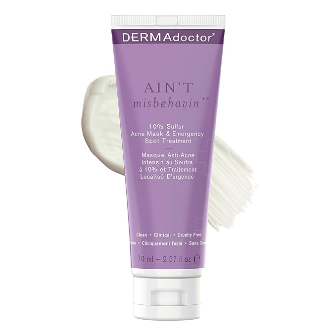 DERMAdoctor Ain’t Misbehavin’ 10% Sulfur Acne Mask, Oil-Absorbing Facial Treatment, 2.3 fl oz