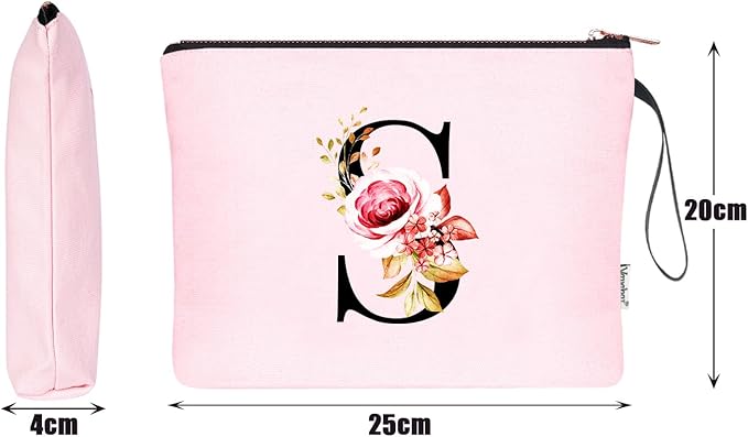 Vavabox A-Z Personalized Makeup Bag, Birthday Gifts for Women Mom, Gifts for Best Friend, Bride Bridesmaid Cosmetic bag (S, 06-Pink)