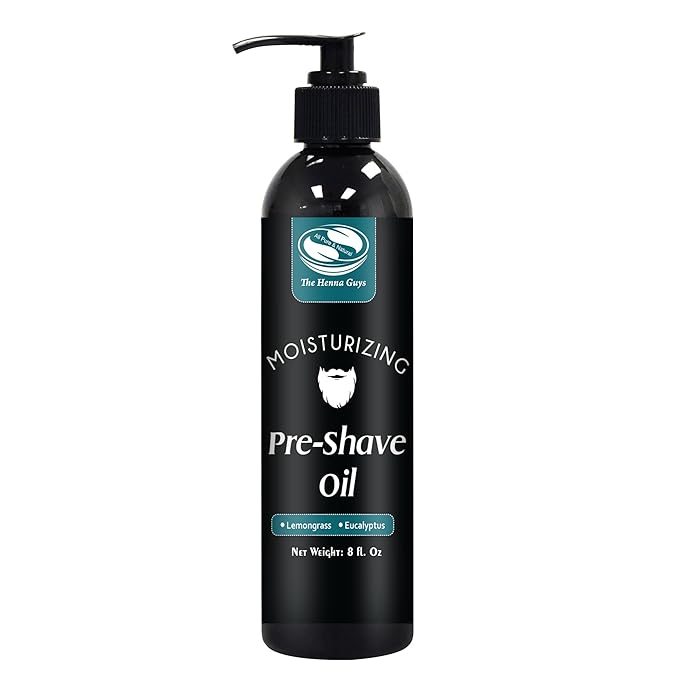 The Henna Guys 8 fl. Oz, Pre Shave Oil for Men, Excellent Shaving oil for Men with Sensitive Skin, Prepares for a burns free Shave, Works with Straight or Safety Razor (Lemongrass & Eucalyptus)