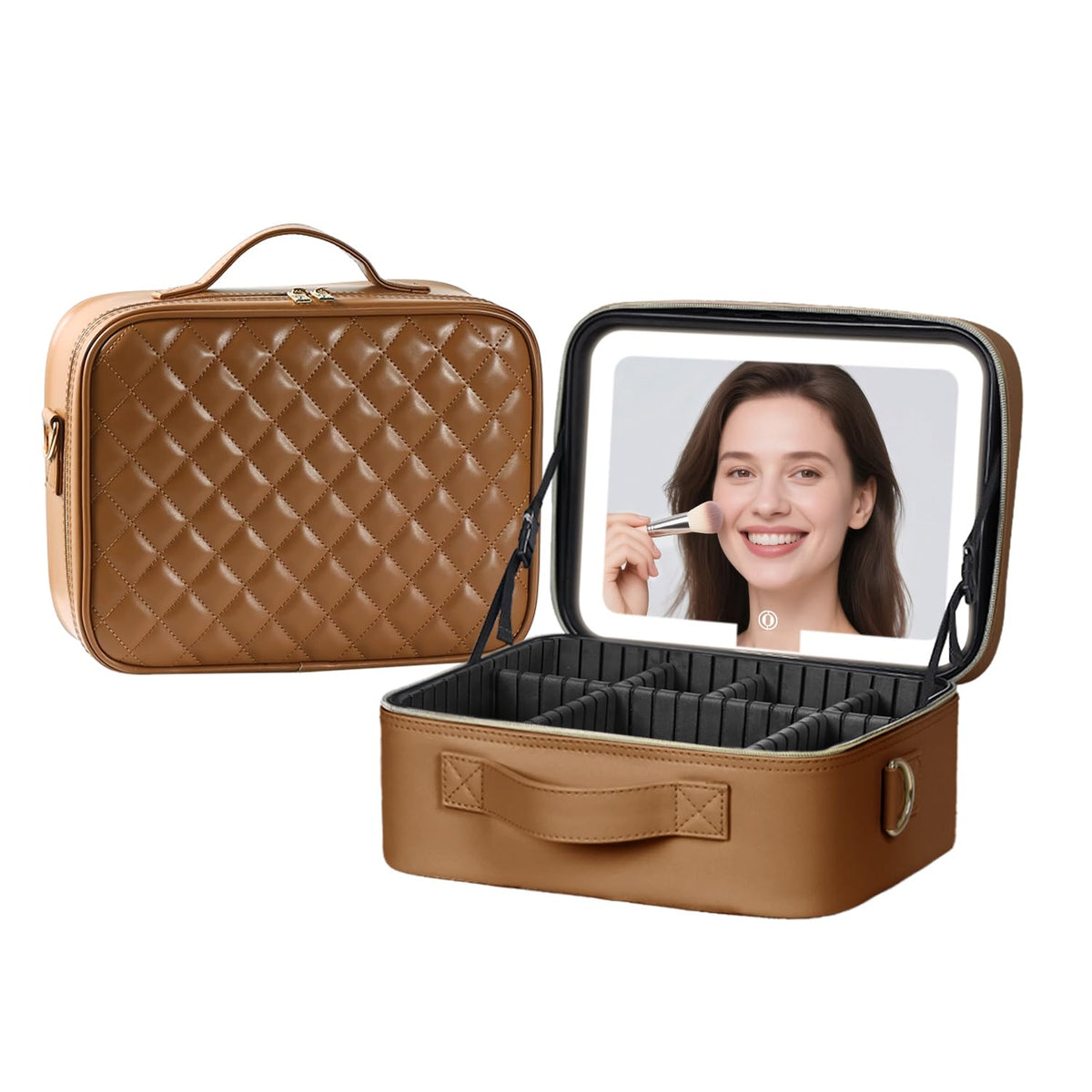 Makeup Case with LED Light Mirror, Professional Portable Travel Cosmetic Organizer Bah with Adjustable Dividers, USB Charging, Large Capacity, Ideal for Travel, Gift for Women Girls, Black
