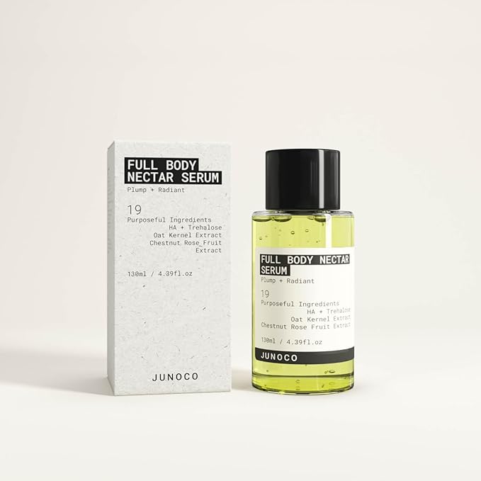 JUNO & Co. Full Body Nectar Serum – Lightweight Hydrating Body Serum with Hyaluronic Acid, Oat Kernel & Chestnut Rose Extracts, Fast-Absorbing Gel Texture, 130 ml / 4.39 fl oz.