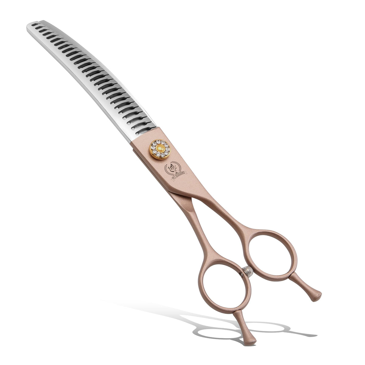 Fenice Peak 7'' Professional Dog Grooming Scissors Set Rose Gold 440C Stainless Steel Straight Thinning Curved Chunker Shears 4pcs Set for Pet Grooming Services Dogs and Cats