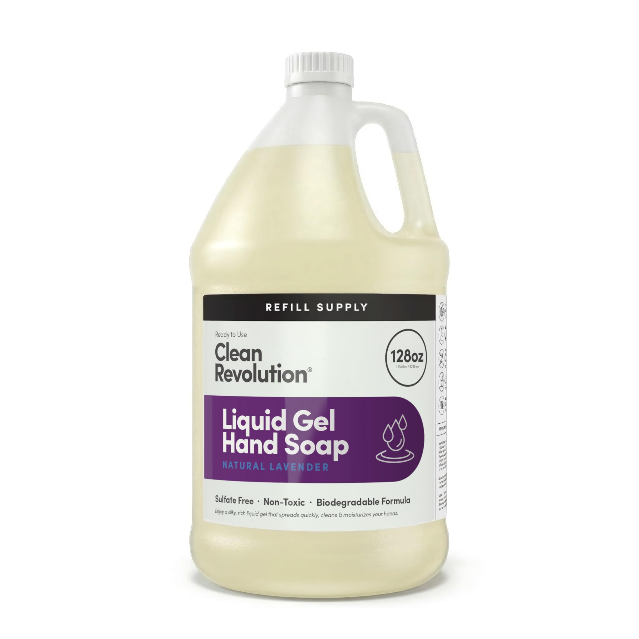 Clean Revolution Liquid Gel Hand Soap Refill with Real Essential Oils – Sulfate-Free Gel Hand Wash, Moisturizing Bulk Refill, Non-Toxic Formula, Made in the USA (Natural Lavender) 128 Fl Oz