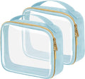 FAYORORY Travel Toiletry Bag,2 Pack Clear Makeup Bags with Handles,180°Opening Clear Cosmetic Bags for Traveling Women,Men,Travel Essentials,Blue