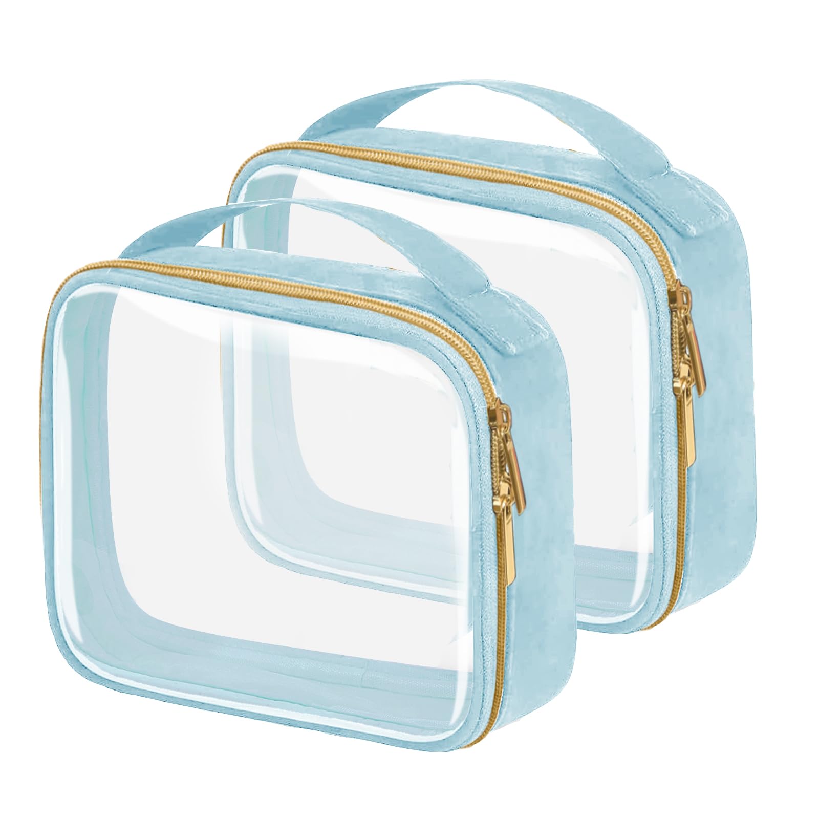FAYORORY Travel Toiletry Bag,2 Pack Clear Makeup Bags with Handles,180°Opening Clear Cosmetic Bags for Traveling Women,Men,Travel Essentials,Blue