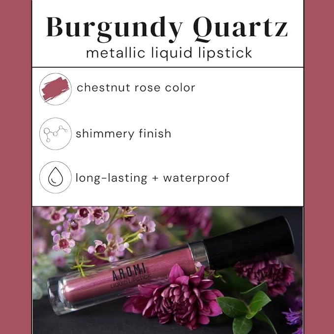 Aromi Chestnut Rose Metallic Liquid Lipstick (Burgundy Quartz)
