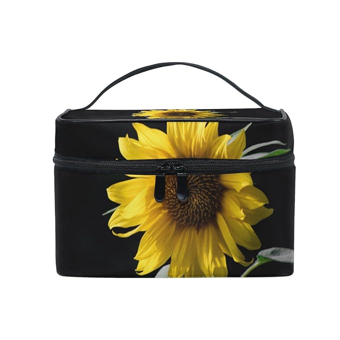senya Travel Makeup Bags With Zipper Sunflower In The Dark Cosmetic Bag Toiletry Bags Train Cases Storage Bags Portable Multifunction Case for Women Girls