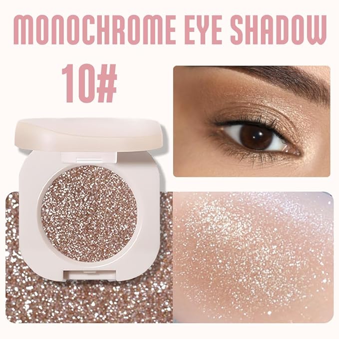 FeiCuiYun Glitter Shimmer Sparkle Eyeshadow Palette Makeup for Older Women, Glitter Light Brown Shimmer Metallic Holographic Multichrome Cream Iridescent Single Monochrome Eye Shadow Makeup, 10