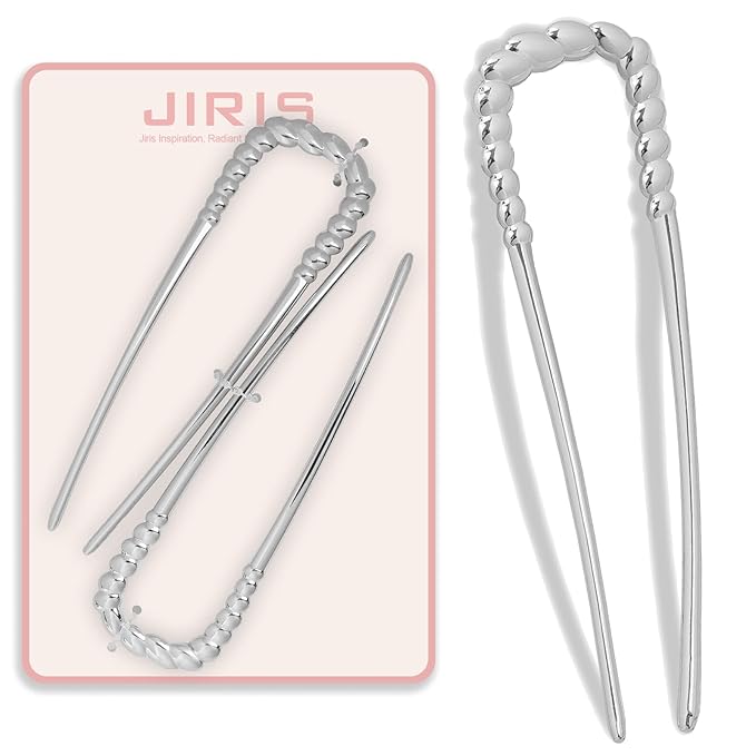 JIRIS 2PCS 5.5Inch French Hair Pins Large U-Shaped Pins for Women and Girls Fashion Metal Hair Pin French Twist Hair Pins for Buns, Updos,Stylish and Functional(set4-silver)