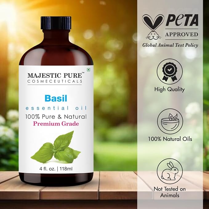 Majestic Pure Basil Essential Oil for Diffuser - 4 Fl Oz