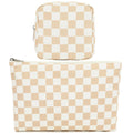 Fammart Checkered Makeup Bag, Travel Cosmetic Bag Organizer Toiletry Bag Make Up Bags with Zipper & Compartments for Women Girls, 2PCS