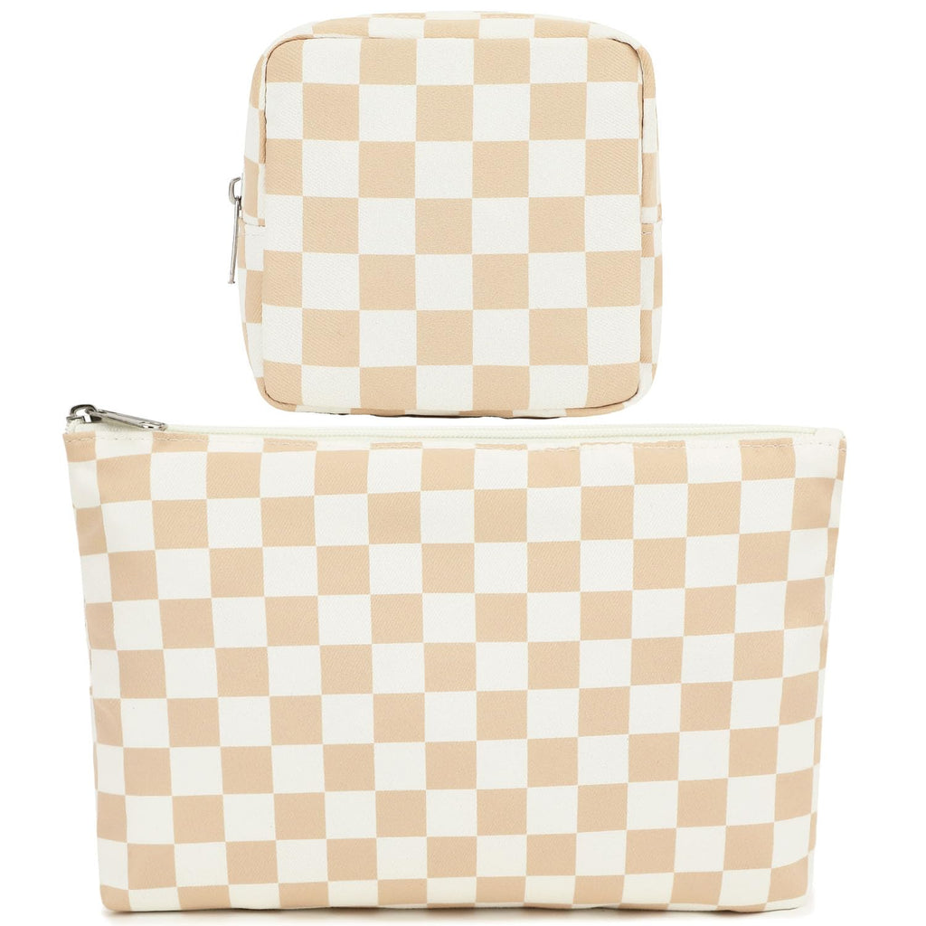 Fammart Checkered Makeup Bag, Travel Cosmetic Bag Organizer Toiletry Bag Make Up Bags with Zipper & Compartments for Women Girls, 2PCS