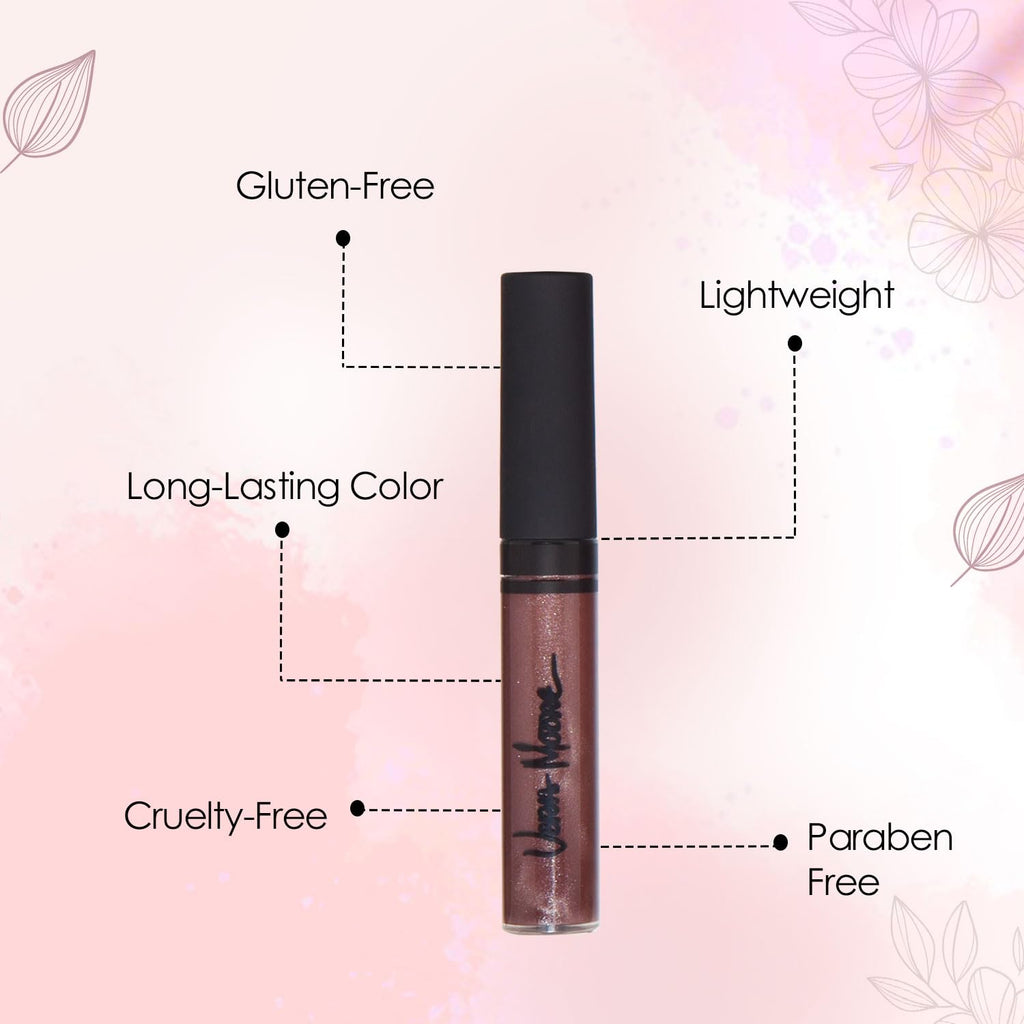 VERA MOORE COSMETICS AND SKIN CARE Lip Gloss, Moisturizing Lip Color with Shimmer for Long Lasting Shine, Lightweight Lip Stain, Girls Non-Sticky Lip Gloss with Aloe Vera, W/Vitamin C, E (Chocolate)