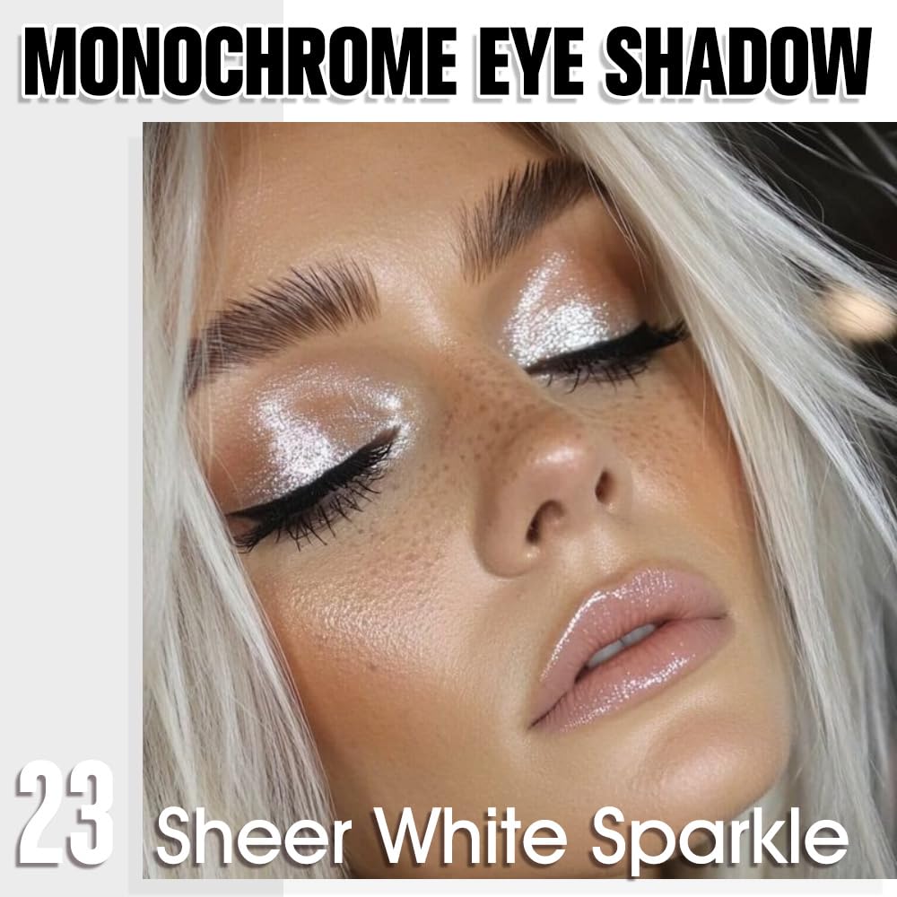 FeiCuiYun Single Glitter Shimmer Sparkle Eye shadow Palette Makeup, Sheer White Sparkle Eyeshadow for Women, Pigmented Waterproof Sombras Para Ojos, Vegan, Talc, Paraben & Cruelty Free, 23