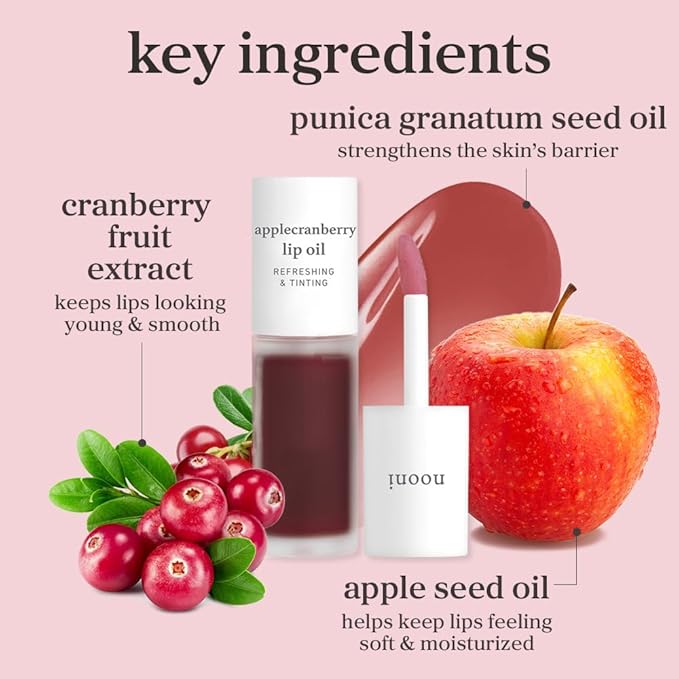 NOONI Korean Lip Oil - Applecranberry - Plumping & Hydrating Tinted Gloss