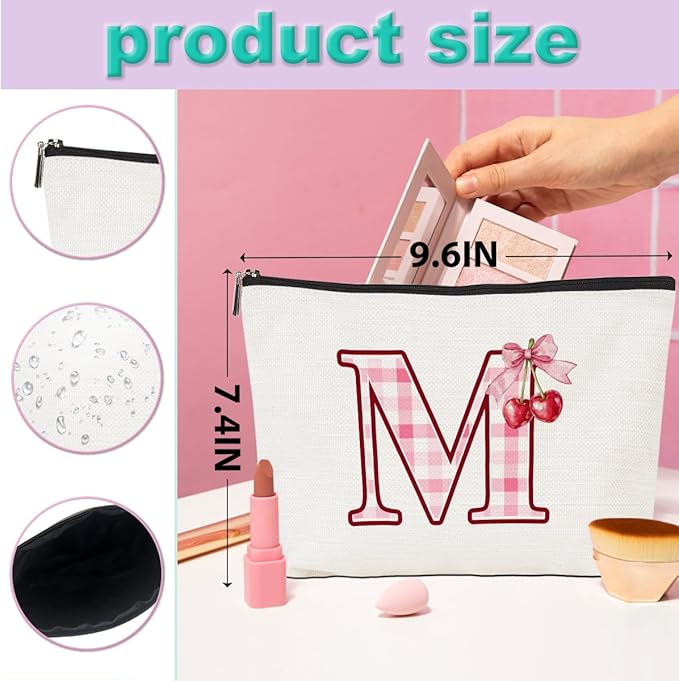 CQM Cherry Bag Initial M Makeup Bag Cherry Gifts for Women Cosmetic Bags