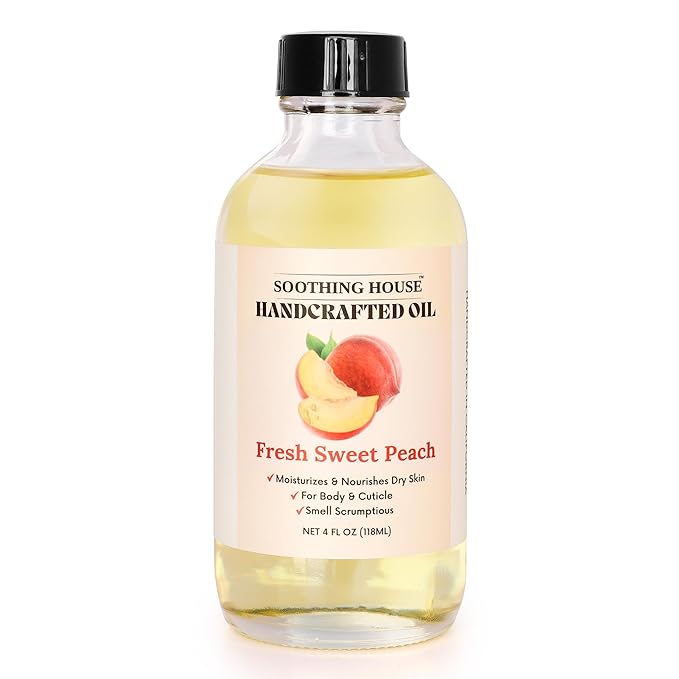 Soothing House Fresh Sweet Peach Body Oil - Moisturizing Sweet Body Oil for Soft, Glowing Skin with Almond & Jojoba Oil (4 fl oz)