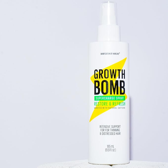 Growth Bomb Supercharge Spray - Leave in Conditioner Spray, Detangler & Scalp Treatment Spray for Curly, Straight, Wavy, Dry, Frizzy Hair, Lightweight Hydration to Support Healthy Growth - 185 mL