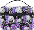 MNSRUU Skull Makeup Bag Purple, Flowers and Skull Gothic Makeup Organizer Bags Toiletry Bag Box Travel Cosmetic Bag Make Up Train Case for Women Teen Girl Ladies