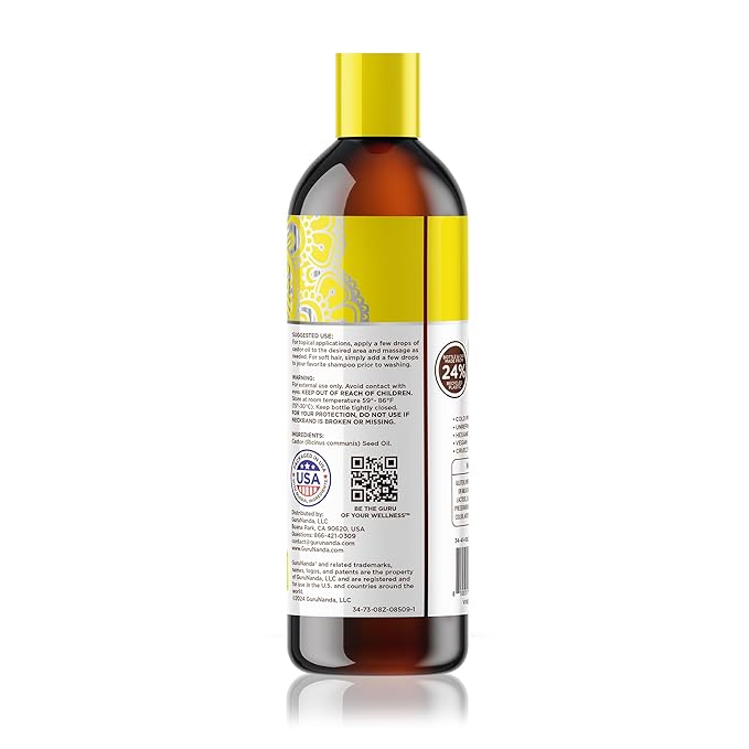 GuruNanda Castor Oil (8 Fl oz) - 100% Pure, Cold Pressed & Hexane-Free Oil - Natural Carrier Oil to Support Growth for Nails, Hair, Eyebrows & Eyelashes - Promotes Skin Hydration & Moisturization