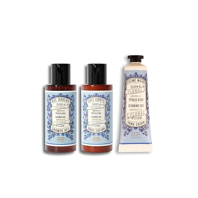 Panier des Sens Iris Travel Pouch Gift Set, 3.3 + 3.3 + 1 fl oz