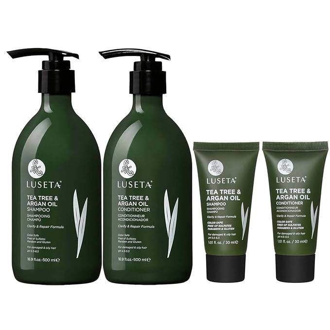 Luseta Color Brightening Blue Shampoo and Conditioner Set Orange & Copper Neutralizing for Brunettes & Dark Blondes, Brassiness Control Tone Correcting for Color Treated Hair, Sulfate Free 2x 16.9oz