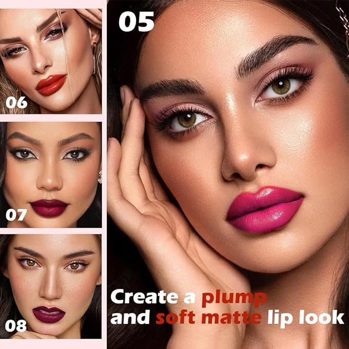 IATMOMOD 4Pcs Matte Lipstick Set for Women, Hot Pink Orange Red Maroon Plum Purple Vegan Lip Bar, Long Lasting Waterproof Transfer-Proof 24H Moisturizing All-Day Lip Color SetA02#