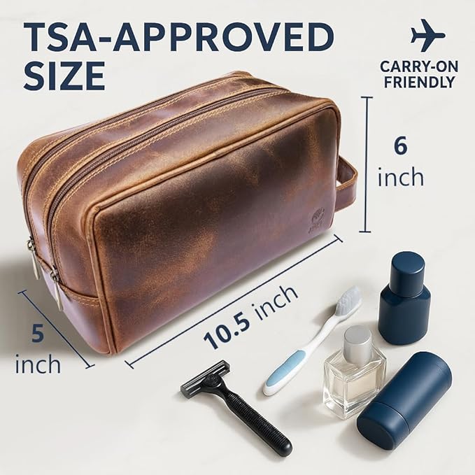 Leather Travel Toiletry Bag for Men, Full Grain Cosmetic Dopp Kit Organizer