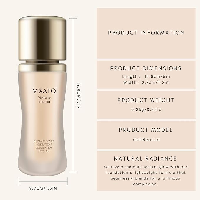 VIXATO Foundation Concealer, 2025 New Full Coverage Moisturizer Liquid Age-Defying Foundations, Hydration Natural Finish & Long Wea for All Skin Types (Dark, One SIze)
