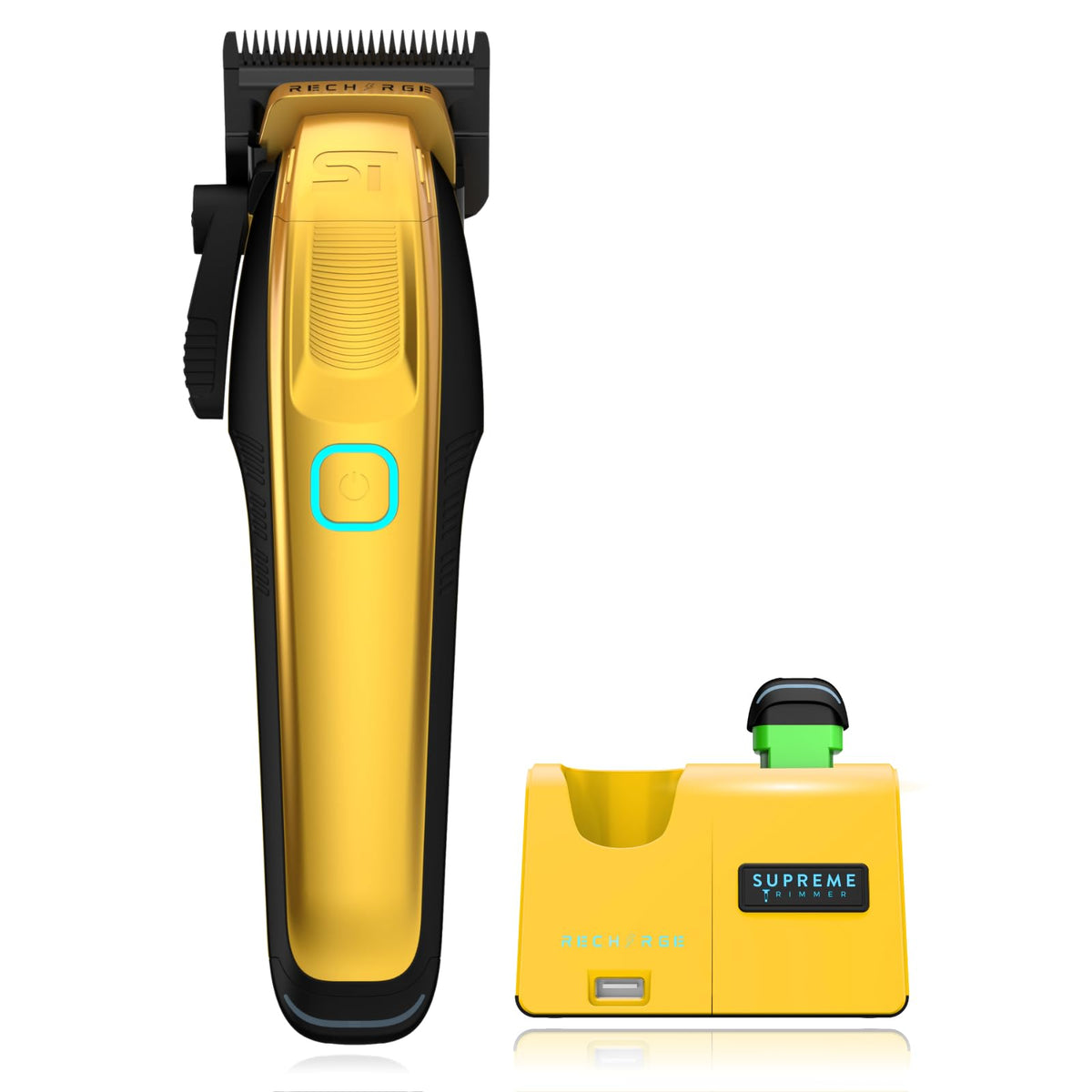 Supreme Trimmer Recharge Clipper - Professional Hair Clipper with 2 Removable Batteries, Brushless Motor, Smart Charge Stand, USB-C Charge & DLC Blades Barbers | STC779