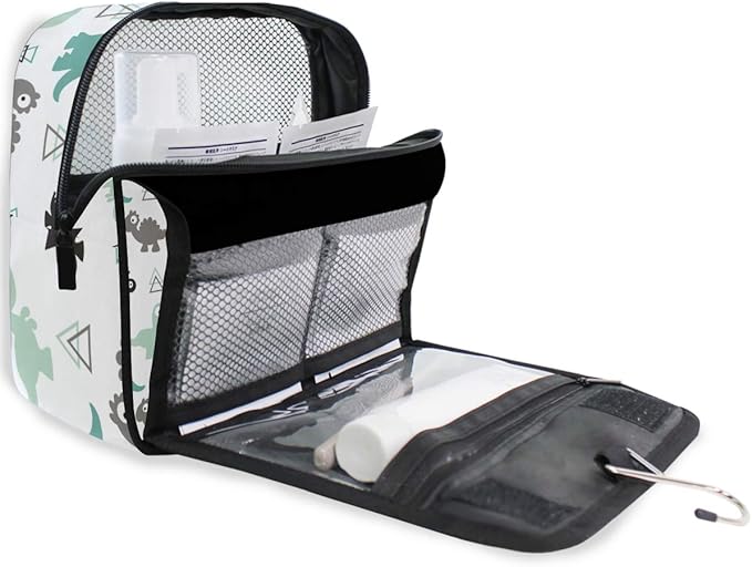 senya Hanging Travel Toiletry Bag Kit Makeup Case Cosmetics Organizer for Men Women (Dinosaur Grey)
