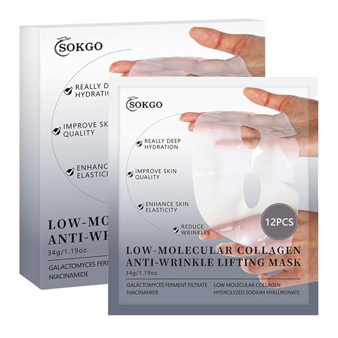 Sokgo Low Molecular Weight Collagen Overnight Hydrogel Mask, Enhances Skin Elasticity, Reduces Pores, Transforms from White to Transparent Upon Absorption Skin Care Treatment.